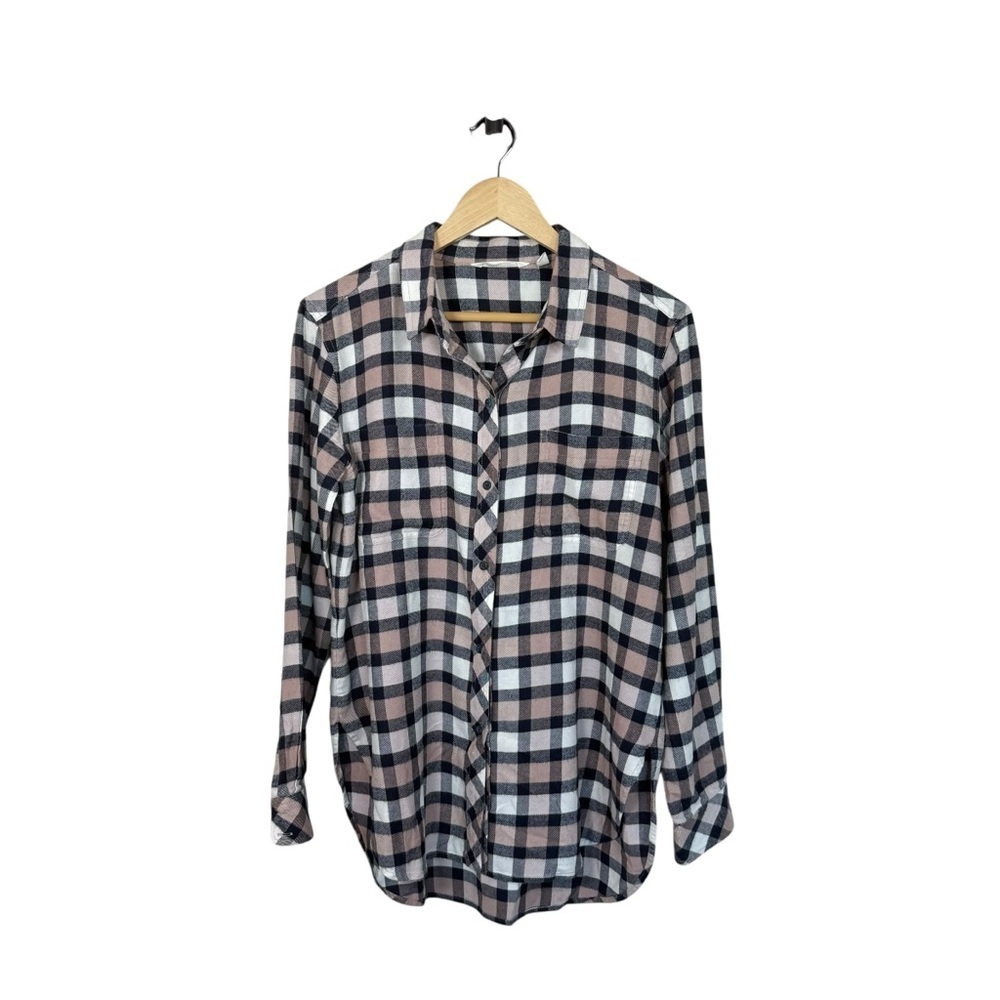 Athleta Women’s Lumberjill Cotton Blend Plaid Flannel Shirt Pink/Navy S